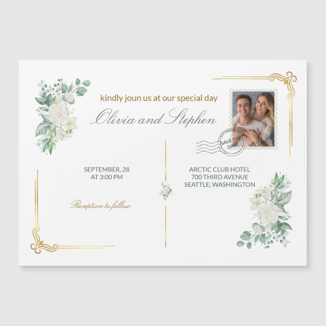 Tarjeta de imán de flores de rosas de marfil para  (Anverso)