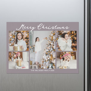 Tarjeta de imán de foto de Navidad alegre malva pá