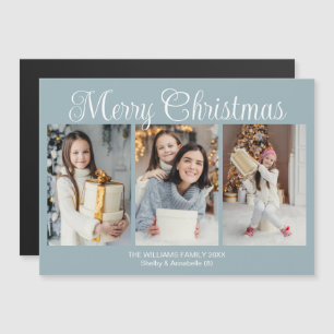 Tarjeta de imán de foto de Navidad Chic Dusty Blue
