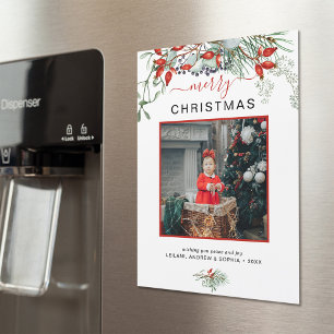 Tarjeta de imán de foto de Navidad con vegetación