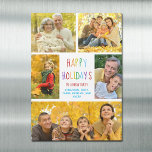 Tarjeta de imán de fotos de la familia Rainbow de<br><div class="desc">Esta bonita y moderna tarjeta de imán Happy Holidays cuenta con un elegante diseño de 5 fotos familiares en un fondo blanco con una tipografía arcoiris bonito. Esta hermosa tarjeta magnética de festividad fotográfica infantil muestra el collage de fotos de su propio hijo alrededor de su colorido mensaje para Navidades...</div>