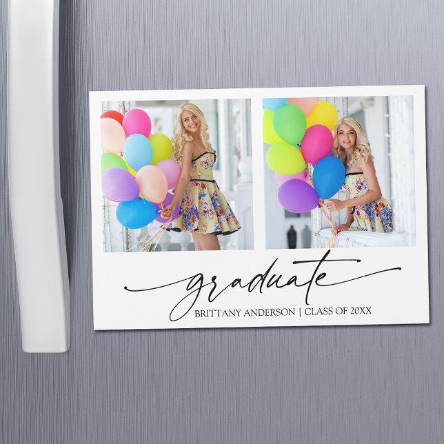 Tarjeta de imán de graduación fotográfica Calligra (Customize to change your personalized text size or text style.)