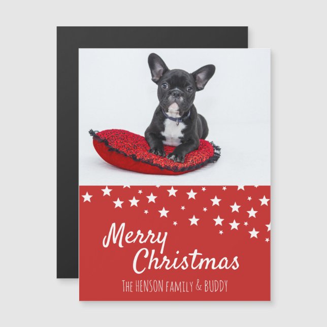 Tarjeta de imán de Navidad con foto de cachorro de (Anverso/Reverso)
