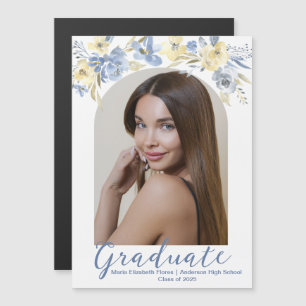 Tarjeta de imán fotográfica de graduado floral ama
