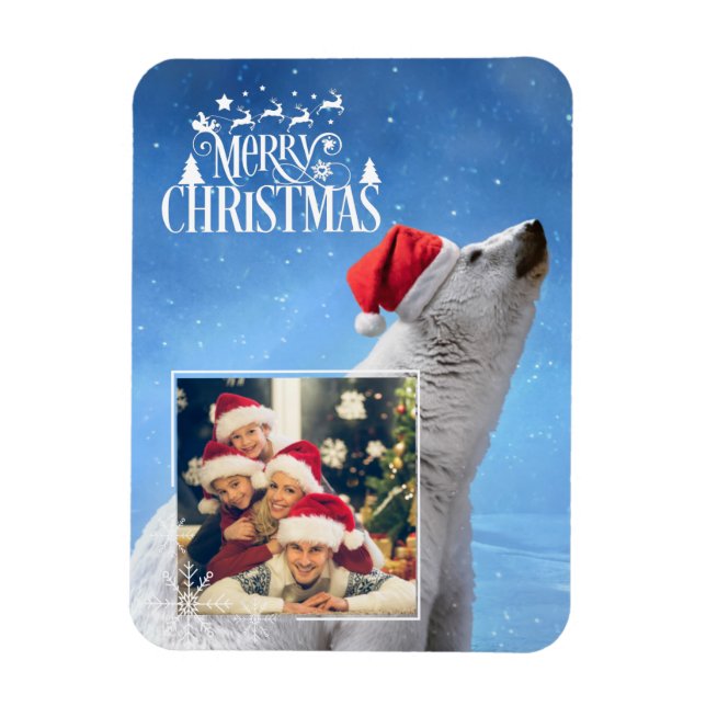 Tarjeta de imán fotográfico para Navidades de oso  (Vertical)