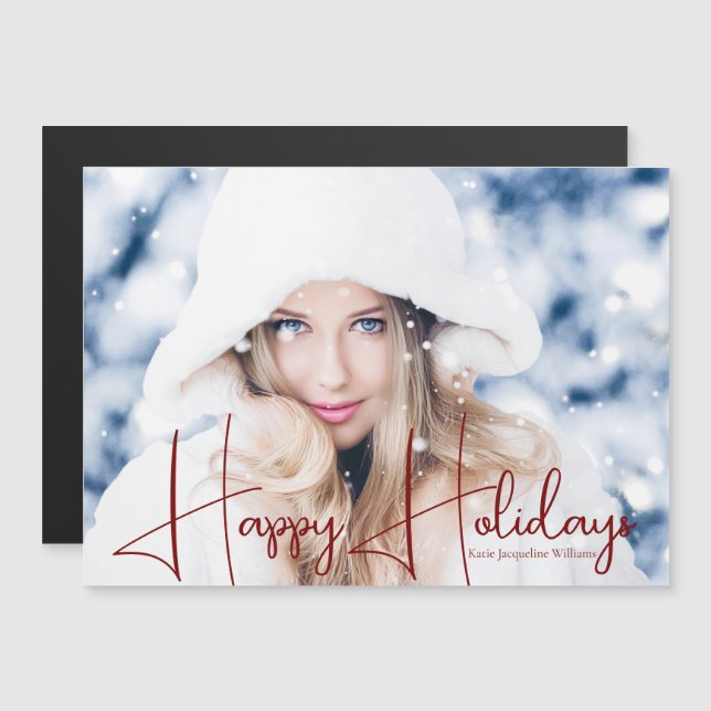 Tarjeta de imán Happy Holidays Model Headshot (Anverso/Reverso)