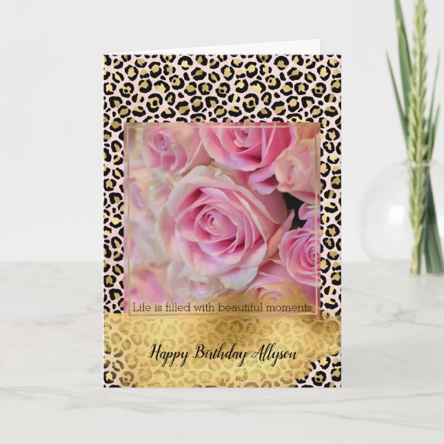 Tarjeta de impresión Rubor Pink Gold Black Leopard (Anverso)