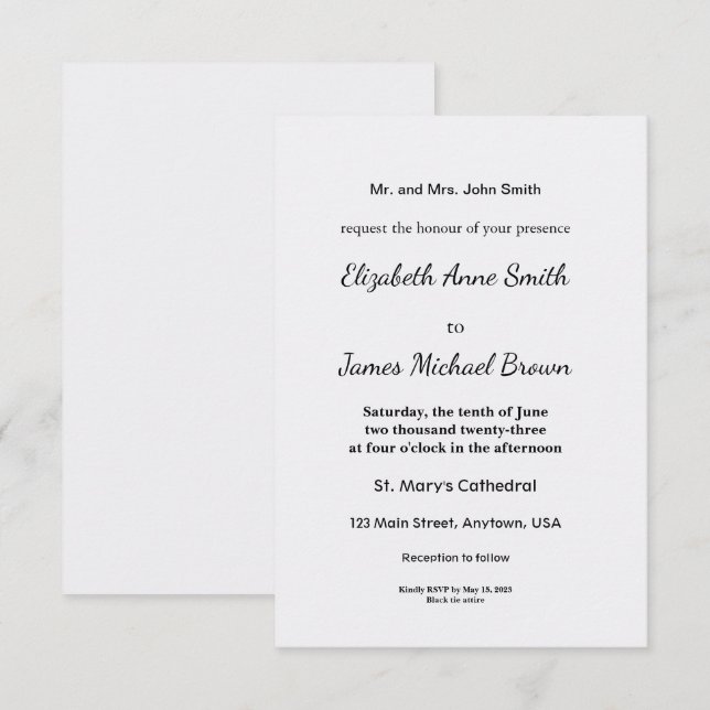 Tarjeta de Inclusión | Boda Elegante | Invitación  (Anverso / Reverso)