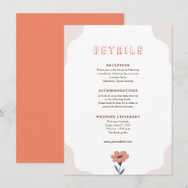 Tarjeta de inclusión de boda retro con flores rosa