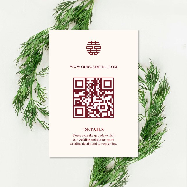 Tarjeta de Inclusión de Código QR Doble Xi para Bo (Double Xi QR Code Chinese Wedding Enclosure Card)