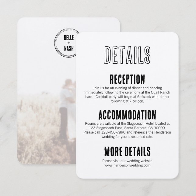 Tarjeta de Inclusión de Invitación de Boda Rústica (Anverso / Reverso)