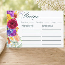 Tarjeta de Inclusión de Receta de Ducha Nupcial Fl