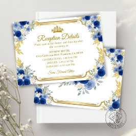 Tarjeta de inclusión floral azul dorada Quinceaner
