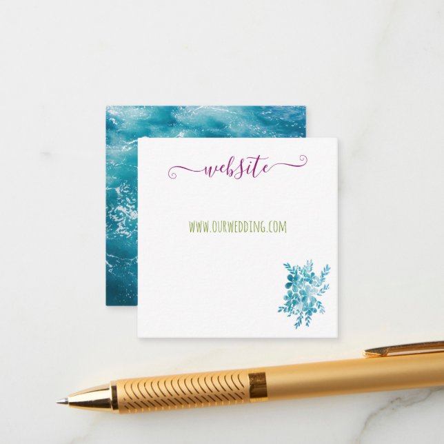 Tarjeta de Inclusión Floral Azul Océano para Boda (Anverso/Reverso In Situ)