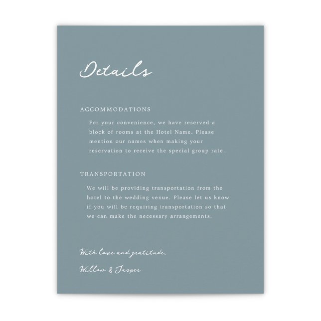 Tarjeta de Inclusión para Boda Pensacola (Pensacola Wedding Enclosure Card in Dusty Blue)