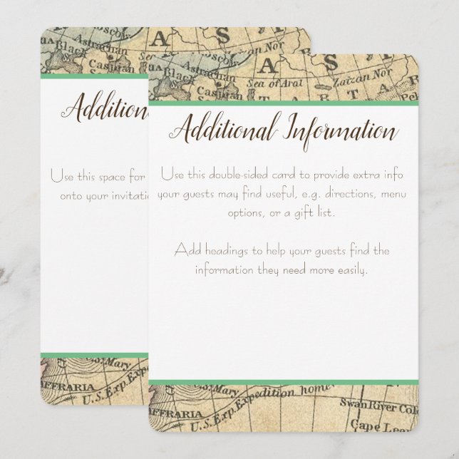 Tarjeta de información adicional del mapa antiguo (Anverso / Reverso)