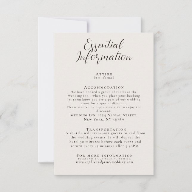 Tarjeta de información básica para Boda minimalist (Anverso)