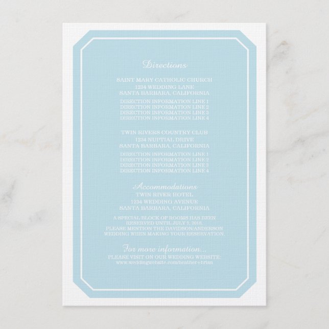 Tarjeta de información Blue Simply Elegant (Anverso)