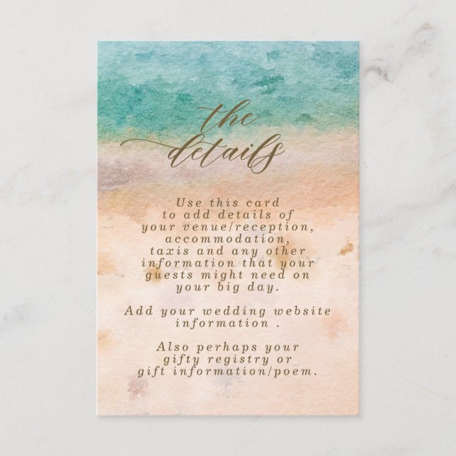 tarjeta de información boda boho sandy beach Sceny (Anverso)