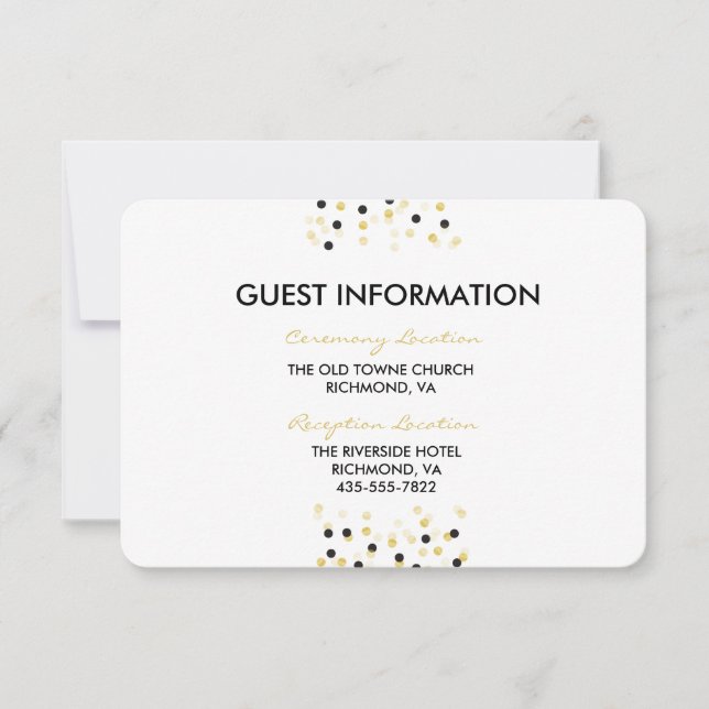 Tarjeta de información Boda de puntos de confetti  (Anverso)