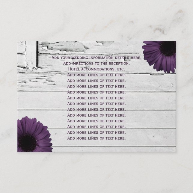 Tarjeta de información Boda Purple Plum Gerber Dai (Anverso)