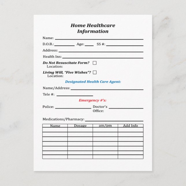 Tarjeta de información de atención médica residenc (Anverso)