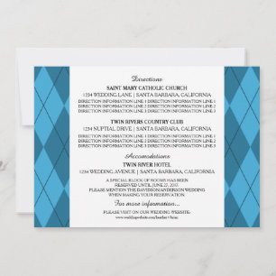 Tarjeta de información de boda Argyle azul