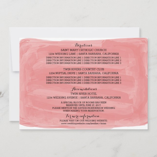 Tarjeta de información de boda con acuarela roja (Anverso)