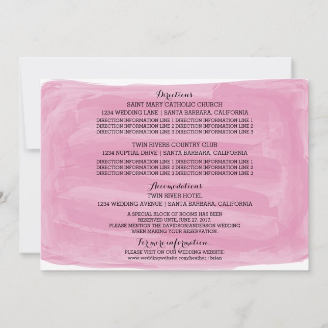 Tarjeta de Información de Boda con Acuarela Rosa (Anverso)