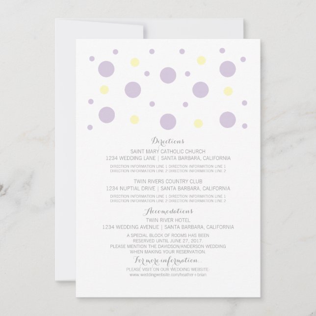 Tarjeta de información de boda con confeti amarill (Anverso)