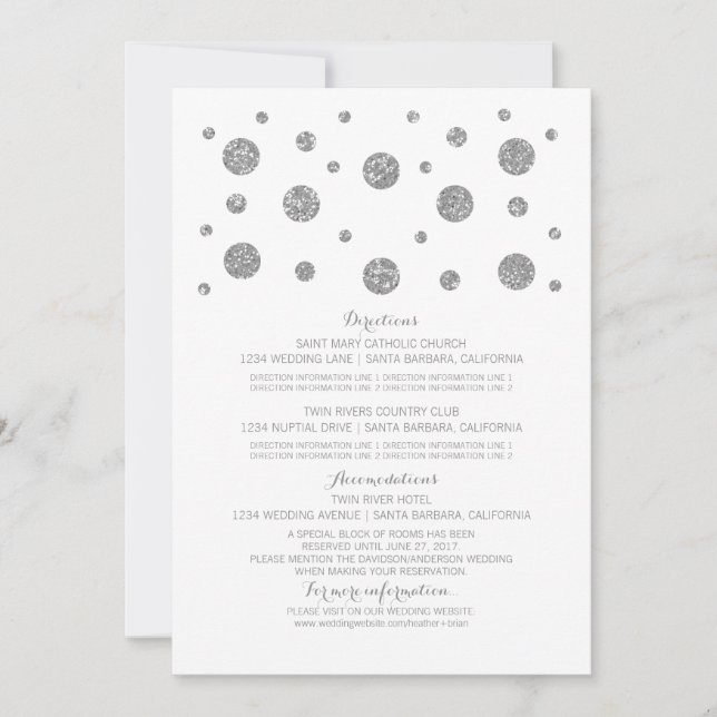 Tarjeta de Información de Boda con Confeti Brillan (Anverso)