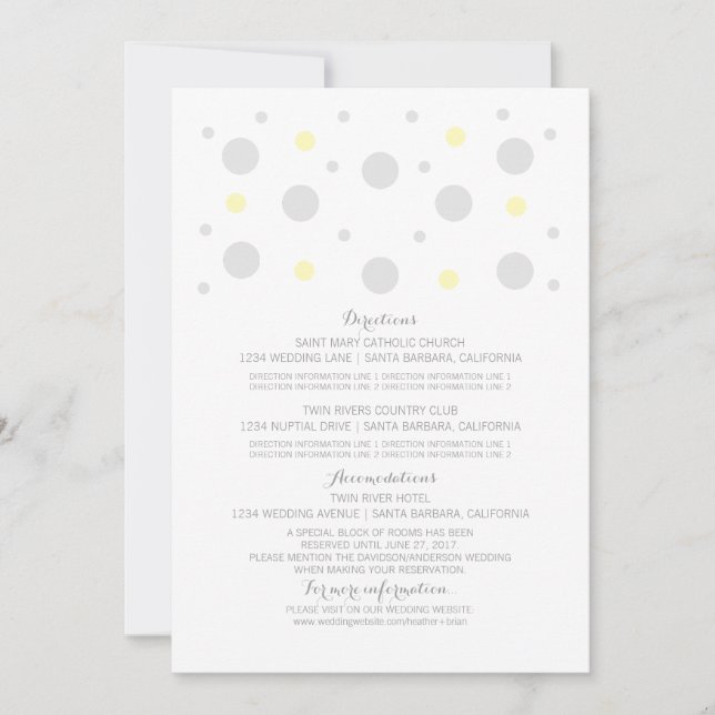 Tarjeta de Información de Boda con Confeti Gris Am (Anverso)