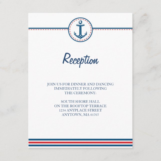 Tarjeta de información de boda con tema náutico ro (Anverso)