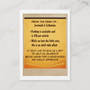 Tarjeta de información de Boda de aventuras de vin