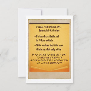 Tarjeta de información de Boda de aventuras de vin