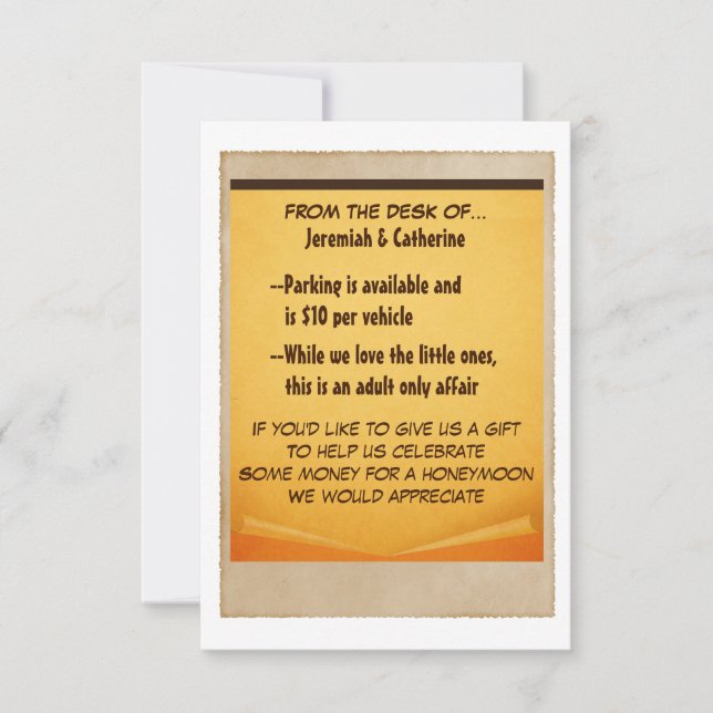 Tarjeta de información de Boda de aventuras de vin (Anverso)