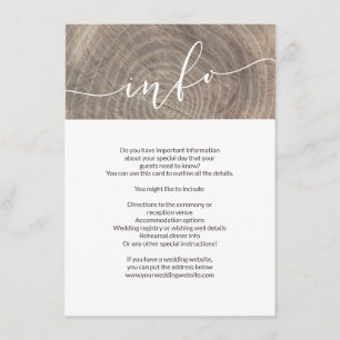 Tarjeta de información de boda de madera rústica