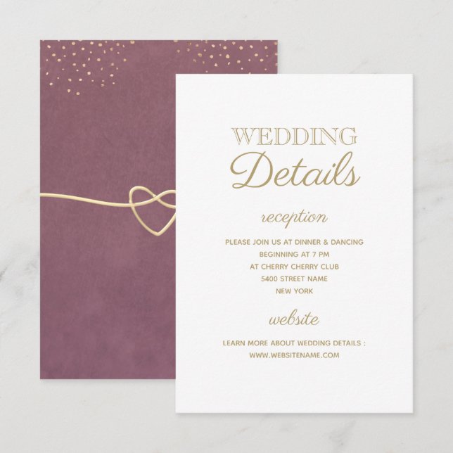 Tarjeta de información de boda de oro blanco simpl (Anverso / Reverso)