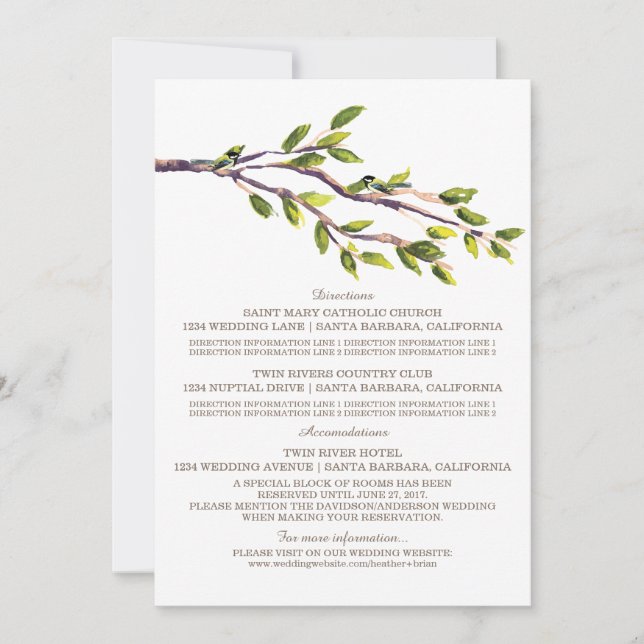 Tarjeta de Información de Boda de Ramas Cepilladas (Anverso)