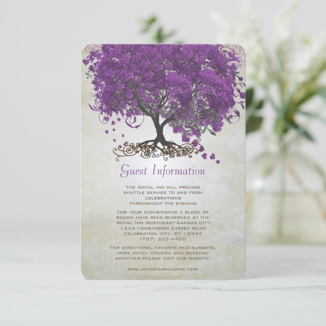 Tarjeta de información de boda del árbol de hoja d (Anverso de pie)