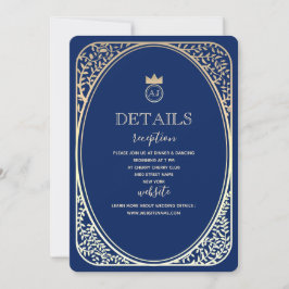 Tarjeta de Información de Boda Elegante Azul Marin