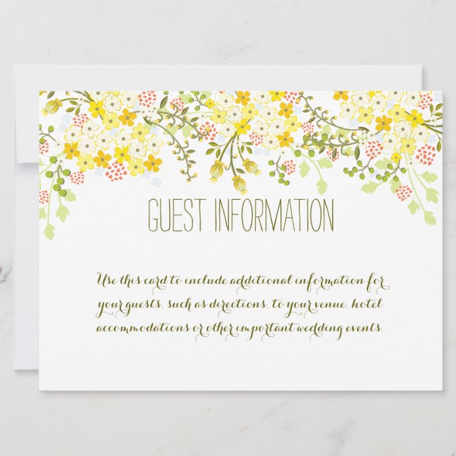 Tarjeta de información de Boda floral amarilla Spr (Anverso)
