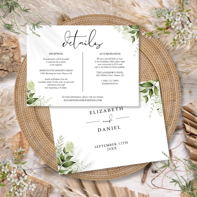 Tarjeta de información de Boda Floral de Verdor (Greenery Floral Wedding Details Information Card)