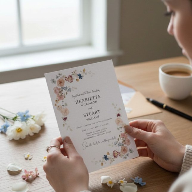 Tarjeta de información de boda floral moderna con  (Subido por el creador)