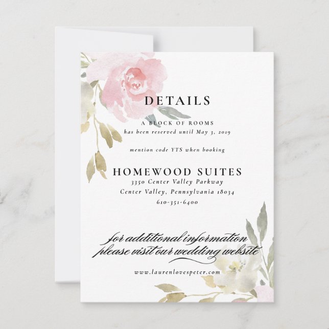 Tarjeta de información de Boda Floral Rosa clásica (Anverso)
