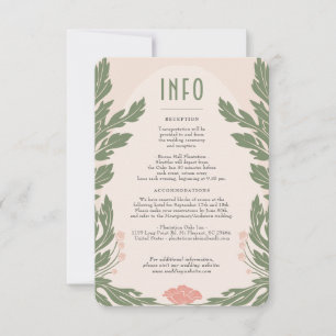 Tarjeta de información de Boda floral verde rosa