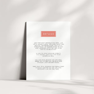 Tarjeta de información de Boda moderna   Coral