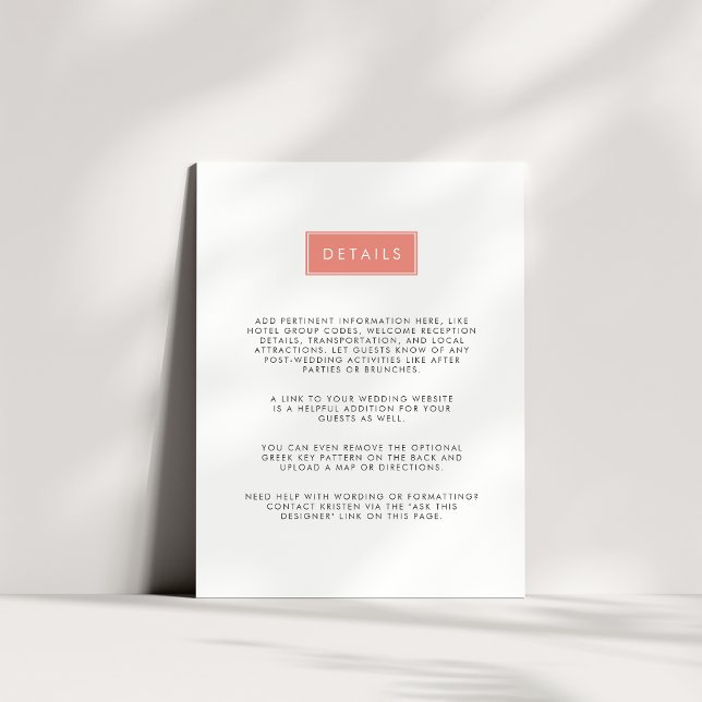 Tarjeta de información de Boda moderna | Coral (Subido por el creador)