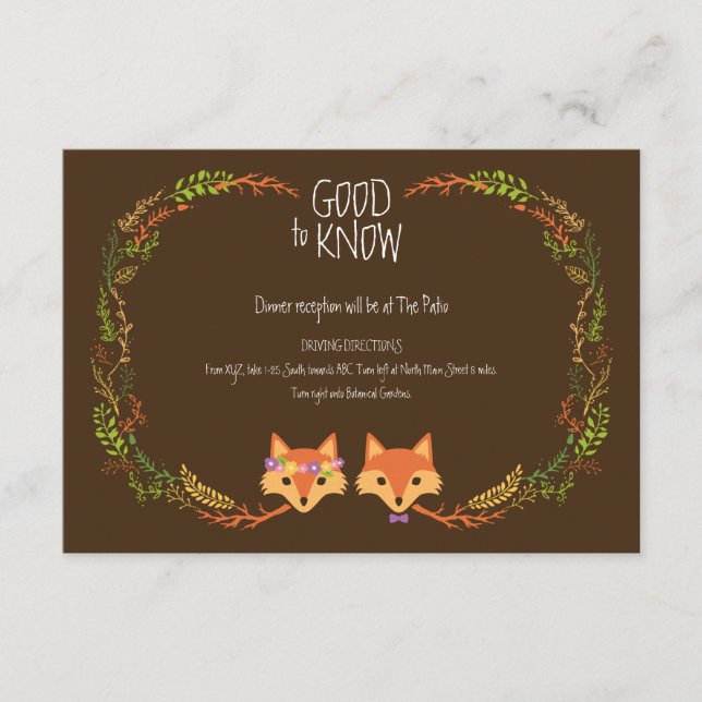 Tarjeta de información de Boda para los zorros de  (Anverso)
