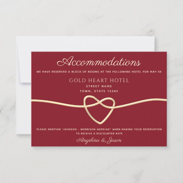 Tarjeta de información de boda roja (Anverso)